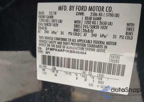 2019 Ford Edge St from USA, damaged, VIN 2FMPK4AP1KBB46464